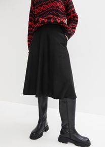 bonprix Midirock aus Viskose-Mix kniebedeckend, schwarz, Gr.40, Ausgestellter Rock mit Elastikbund umspielt die Silhouette, aus Punto di Roma,Viskose