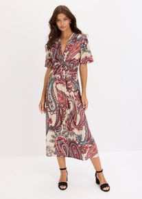 bonprix Midikleid mit Wickeleffekt, beige, Gr.48/50 (XL), Stylisches Kleid mit toller Passform und tiefem Ausschnitt