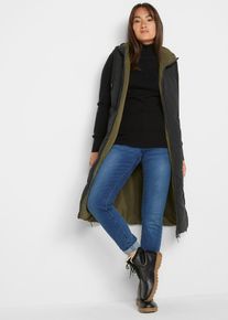bonprix Wende-Steppweste aus recyceltem Polyester mit Kapuze, schwarz, Gr.46, Oversize Steppweste zum Wenden mit Kapuze