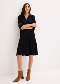 bonprix Tunika-Kleid aus softer Viskose, schwarz, Gr.44/46 (L), Modernes Kleid mit hochwertiger Spitze und tiefem Ausschnitt, aus Viskose
