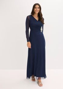bonprix Abendkleid aus zartem T&uuml;ll mit Steinapplikation, blau, Gr.46, Klassisches Abendkleid aus zartem T&uuml;ll in Wickel-Optik mit Kr&auml;useln und einer Schmuckapplikation an der Taille