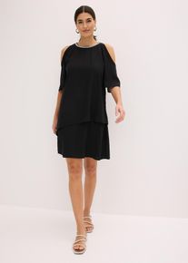 bonprix Blusenkleid, schwarz, Gr.42, Elegantes Blusenkleid aus feinem Chiffon mit Mehrlagen-Look und Strassapplikation am Ausschnitt