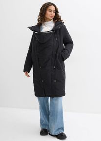 bonprix 3-in-1 wattierter Umstandsmantel mit Trageeinsatz, schwarz, Gr.52, Knielanger Mantel f&uuml;r die Schwangerschaft und danach
