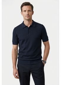 Poloshirt OLYMP "Strick Casual", Herren, Gr. L, marine, Feinstrick, Obermaterial: 84% Baumwolle, 16% Polyamid, meliert, regular fit h&uuml;ftbedeckend, hoch geschlossener Ausschnitt, Rippb&uuml;ndchen, Shirts Poloshirt, mit Knopfleiste, regular fit