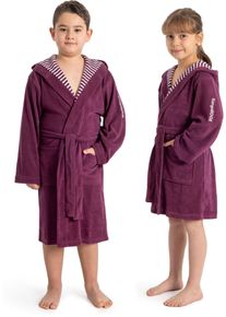 Kinderbademantel Kangaroos "Dalia, Ideal f&uuml;r Zuhause, Schwimmbad oder im Urlaub" Gr. 152, beere, L:102cm, Veloursfrottier, Hausm&auml;ntel, Kinderbademantel, Uni-Farben mit Streifen