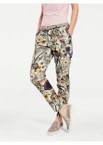 Jerseyhose Heine, Damen, Gr. 46, Normalgr&ouml;&szlig;en, bunt, 95% Polyester, 5% Elasthan, bedruckt, gebl&uuml;mt, gemustert, mehrfarbig, lang, Hosen Jerseyhose