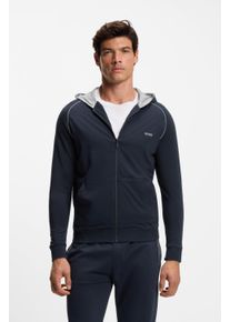 Kapuzensweatjacke BOSS "Mix&Match Jacket H", Herren, Gr. S (48), blau (dunkelblau 403), Sweatware, Obermaterial: 95% Baumwolle, 5% Elasthan, unifarben mit Farbeinsatz, Basic h&uuml;ftbedeckend, ohne Ausschnitt, Raglan&auml;rmel B&uuml;ndchen, Sweatjacken Kapuzensweatjacke, mit BOSS Stickerei auf der Brust