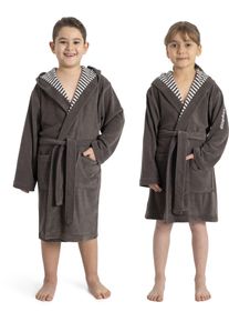 Kinderbademantel Kangaroos "Dalia, Ideal f&uuml;r Zuhause, Schwimmbad oder im Urlaub" Gr. 116, anthrazit, L:72cm, Veloursfrottier, Hausm&auml;ntel, Kinderbademantel, Uni-Farben mit Streifen