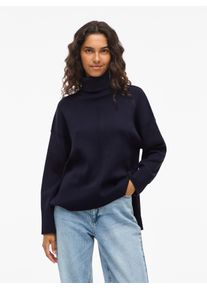 Rollkragenpullover Vila "VIOSTRIA ROLLNECK L/S KNIT TOP-NOOS", Damen, Gr. S, blau (navy blazer), Strick, Obermaterial: 70% Viskose, 30% Polyester, unifarben, regular fit h&uuml;ftlang, Rundhals, Rippstrickb&uuml;ndchen, Pullover Rollkragenpullover