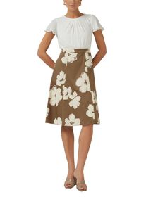 Etuikleid s.Oliver BLACK LABEL, Damen, Gr. 38, N-Gr, nouigat aop, Web, Obermaterial: 97% Baumwolle, 3% Elasthan, bedruckt, unifarben mit Farbeins&auml;tzen, k&ouml;rpernah kniefrei, Rundhals, abgesteppte Kante, Kleider Etuikleid, Tailliertes Etuikleid aus Baumwoll-Elasthan-Mix und gebl&uuml;mt