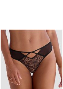 String Lascana, Damen, Gr. 44/46, schwarz (leo bedruckt), Netz, Obermaterial: 57% Polyester, 29% Polyamid, 14% Elasthan, Unterhosen String, aus dezent transparentem Leo-Mesh mit Cut-Out, sexy Dessous