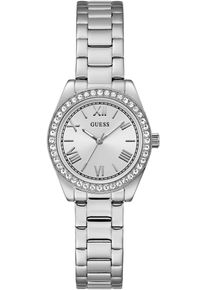 Quarzuhr Guess "MINI LUNA", silber (silberfarben, silberfarben), Armbanduhren, Damen, Quarzuhr, Armbanduhr, Damenuhr, Edelstahlarmband, analog, Kristallsteine