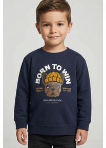 Sweatshirt name it "NMMRIGUNA LS NREG SWEAT BRU BOX", Jungen, Gr. 122/128, navy blazer, Sweatware, Obermaterial: 95% Baumwolle, 5% Elasthan, bedruckt, Rundhals, Sweatshirts Sweatshirt