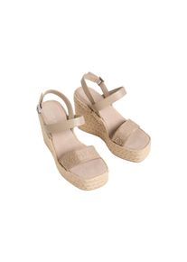 Keilsandalette Calvin Klein "WEDGE ESPAD 70 WEBBING LTH", Damen, Gr. 36, beige, Nappaleder, Textil, Flechtoptik, unifarben, festlich, Schuhe Keilsandalette, Sommerschuh, Plateausandale, Keilabsatz, mit Bastbesatz
