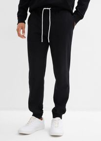 bonprix Jogginghose in Regular Fit, schwarz, Gr.44/46 (S), Basic Jogginghose mit Rippb&uuml;ndchen und drei Taschen, innen weich angeraut, 60% Baumwolle
