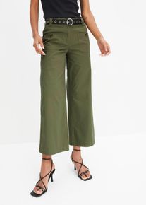 bonprix Wide Leg Hose High Waist Bequembund, gr&uuml;n, Gr.40, L&auml;ssige Culotte aus Twill mit 7/8 Bein und aufgesetzten Taschen, 98% Baumwolle