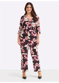 sheego Gro&szlig;e Gr&ouml;&szlig;en Jumpsuit mit Blumenprint, schwarz-koralle-bedruckt, Gr&ouml;&szlig;e 44 - Damen