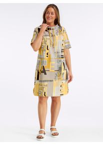 sheego Gro&szlig;e Gr&ouml;&szlig;en Jerseykleid mit Lettering-Print, ocker-sand-bedruckt, Gr&ouml;&szlig;e 52 - Damen