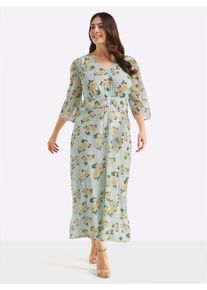 sheego Gro&szlig;e Gr&ouml;&szlig;en Chiffonkleid mit Blumenprint, zartmint-apricot-gemustert, Gr&ouml;&szlig;e 44 - Damen