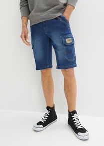 bonprix Stretch-Jeans-Cargobermuda Regular Fit, blau, Gr.50, Kernige Jeans-Bermuda in Vintage Look, 98% Baumwolle
