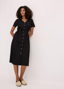 bonprix Jerseykleid aus luftigem Cr&ecirc;pe, schwarz, Gr.48/50 (XL), Jerseykleid im Hemdblusenstil mit recyceltem Polyester