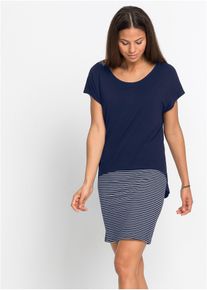 bonprix Jerseykleid mit Streifenrock, blau, Gr.48/50 (XL), Sch&ouml;nes und bequemes Shirtkleid, aus Viskose