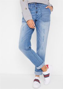 bonprix Boyfriend-Jeans Mid Waist Komfort-Stretch, blau, Gr.46, Trendige Jeans in gewaschener Optik mit destroyed Effects, 82% Baumwolle