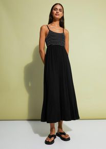 bonprix Midikleid mit Stickerei, schwarz, Gr.36/38 (S), Jerseykleid mit Spaghetti-Tr&auml;gern und gesmokten Zier-Steppungen am Oberteil