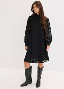 bonprix Minikleid aus Spitze, schwarz, Gr.38, Trendiges, hochgeschlossenes MInikleid aus Spitze mit langen &Auml;rmeln