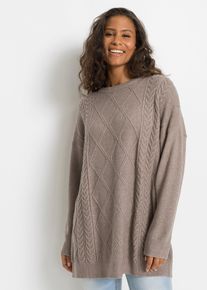 bonprix Oversize-Pullover mit Zopfmuster, braun, Gr.36/38 (S), L&auml;ssiger Oversize-Pullover mit sch&ouml;nem Zopfmuster