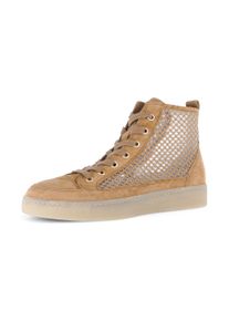 Plateausneaker Gabor, Damen, Gr. 38,5, hellbraun, Textil, Ziegenveloursleder, Schuhe Plateausneaker, Schn&uuml;rschuh, Freizeitschuh, High-Top-Sneaker mit modischer Stickerei