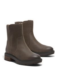 Winterstiefelette Timberland "BRIMFIELD MID WARM LINED BOOT", Damen, Gr. 38,5, braun (medium braun full grain), Leder, Schuhe Winterstiefelette, Winterstiefel, Winderboots, Winterschuhe, gef&uuml;ttert