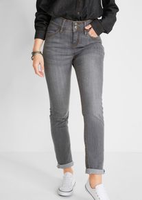 Slim-fit-Jeans bonprix "Slim-Fit-Jeans High Waist, Komfort-Stretch", Damen, Gr. 46, N-Gr, grau (grau denim used (l&auml;nge: regul&auml;r)), Denim/Jeans, Obermaterial: 82% Baumwolle, 17% Polyester, 1% Elasthan, unifarben, skinny fit lang, Jeans Slim-fit-Jeans, Skinny fit Passform, mit Eingrifftaschen und Ges&auml;&szlig;taschen
