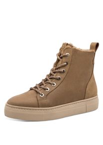 Winterboots Tamaris, Damen, Gr. 39, camel, Leder, Textil, unifarben, Schuhe Winterboots, Plateau, Schn&uuml;rboots, Stiefelette, T-Logoaufn&auml;her an der Schuhzunge