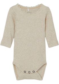 Langarmbody name it "NBFKAB LS BODY NOOS", M&auml;dchen, Gr. 56, N-Gr, beige (peyote melange), Jersey, Obermaterial: 57% Baumwolle, 38% Modal, 5% Elasthan, meliert, unifarben, normal, Rundhals, Bodys Langarmbody