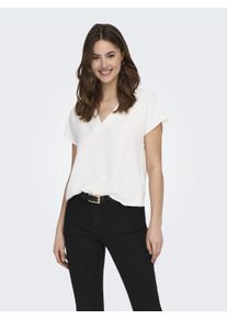 Jacqueline de Yong Shirtbluse JDY "JDYLION S/S TOP WVN NOOS", Damen, Gr. 42 (XL), wei&szlig; (cloud dancer), Web, Obermaterial: 100% Polyester, unifarben, regular fit normal, V-Ausschnitt, Blusen Shirtbluse