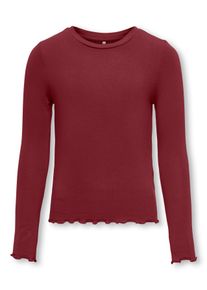 Langarmshirt KIDS Only "KOGAMOUR L/S TOP JRS", M&auml;dchen, Gr. 122/128, rot (cabernet), Jersey, Obermaterial: 65% Polyester, 30% Viskose, 5% Elasthan, unifarben, regular fit normal, Rundhals, H&auml;kelkante, Shirts Langarmshirt