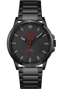 Quarzuhr Hugo "FIRST", schwarz (schwarz, schwarz), Armbanduhren, Herren, Quarzuhr, Armbanduhr, Herrenuhr, Mineralglas, Edelstahlarmband