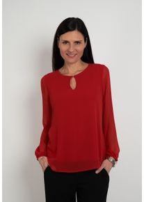 Langarmbluse Seidel Moden, Damen, Gr. 34, rot (rubinrot,44), Single Jersey, Obermaterial: 94% Polyester, 6% Elasthan. Obermaterial 2: 95% Viskose, 5% Elasthan, Basic, loose fit h&uuml;ftbedeckend, Rundhals, elastischer Bund, Blusen Langarmbluse, MADE IN GERMANY