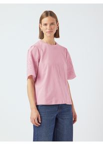 Kurzarmshirt Y.A.S "YASLEX SS TOP W. EMB SLEEVES S. NOOS", Damen, Gr. XL (42), lila (lilas), Jersey, Obermaterial: 100% Baumwolle, unifarben, normal normal, Rundhals, Shirts Kurzarmshirt, mit Lochstickerei