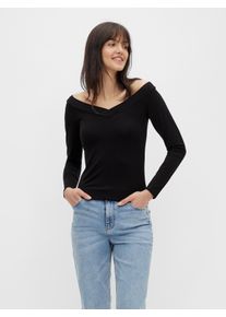 Langarmshirt Pieces "PCMALIVA LS OFF SHOULDER V-NECK TOP NOOS", Damen, Gr. XL, schwarz, Jersey, Obermaterial: 90% Viskose, 10% Elasthan, unifarben, slim fit taillenbedeckt, V-Ausschnitt, Shirts Langarmshirt
