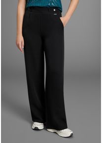 Schlupfhose Laura Scott, Damen, Gr. 46, N-Gr, schwarz, Jersey, Obermaterial: 95% Polyester, 5% Elasthan, unifarben, weit lang, Hosen Schlupfhose, aus elastischer Ware mit Zierkn&ouml;pfen am Bund