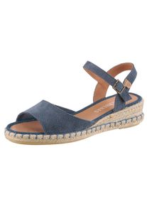 Sandale VERBENAS "VALERIE SERRAJE", Damen, Gr. 38, blau (jeansblau), Veloursleder, Schuhe Sandale, Sommerschuh, Riemchensandalette, Urlaubschuh mit Keilabsatz