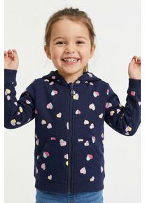 Kapuzensweatjacke Blue Seven, M&auml;dchen, Gr. 140, ultramarin, Sweatware, Obermaterial: 80% Baumwolle, 20% Polyester, bedruckt, regular fit normal, Rundhals, Rippb&uuml;ndchen, Sweatjacken Kapuzensweatjacke, allover bedruckt