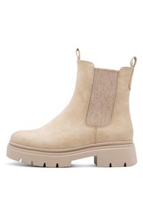 Chelseaboots Marco Tozzi, Damen, Gr. 39, beige, Elastischer Einsatz, Lederimitat, Schuhe Chelseaboots, Blockabsatz, Stiefelette, Herbstboots, Stretcheinsatz au&szlig;en