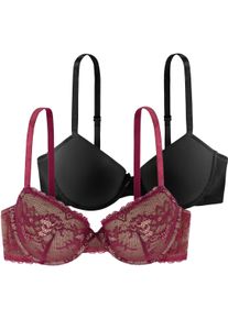 B&uuml;gel-BH Dorina "Chloe", Damen, Gr. 85, Cup D, rot (rot, schwarz), Spitze, Obermaterial: 88% Polyamid, 12% Elasthan, gemustert, unifarben, bequem, BHs B&uuml;gel-BH, vorgeformte leicht gepolsterte Cups, florale Spitze, tiefer Ausschnitt