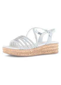 Keilsandalette Gabor, Damen, Gr. 43, grau (silberfarben, hellgrau), Synthetik, Ziegenveloursleder, Schuhe Keilsandalette, Plateau, Sommerschuh, Riemchensandale in funkelnder Optik