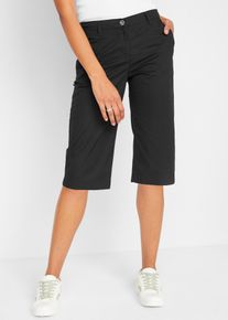 Longbermudas bonprix, Damen, Gr. 50, N-Gr, schwarz, Web, Obermaterial: 97% Baumwolle, 3% Elasthan, unifarben, regular fit kniebedeckend, Hosen Longbermudas, aus Baumwolle mit Elasthan, Regular Fit, mit Komfortbund