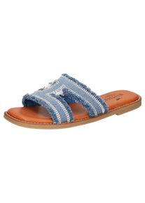 Pantolette Mustang Shoes, Damen, Gr. 37, blau (jeansblau), Textil, Schuhe Pantolette, Flats, Sandale im Jeans-Look mit Strass-Steinchen verziert