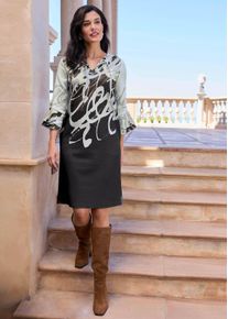 Druckkleid Alba Moda "Kleid Kleid", Damen, Gr. 38, N + K Gr, schwarz (schwarz, stein, kupferfarben), Obermaterial: 92% Polyester PES. 8% Elasthan EL., Modern, Kleider Druckkleid